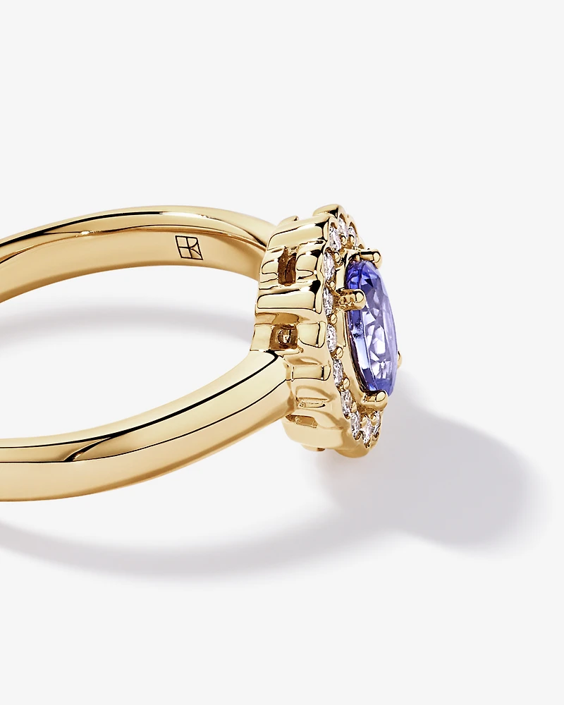 Tanzanite & 0,15TW de bague halo en diamant or jaune 10 carats