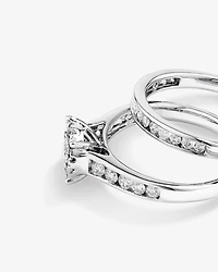 1.00 Carat TW Round Diamond Cluster Engagement Ring and Channel Set Wedding Band Bridal Set in 14kt White Gold