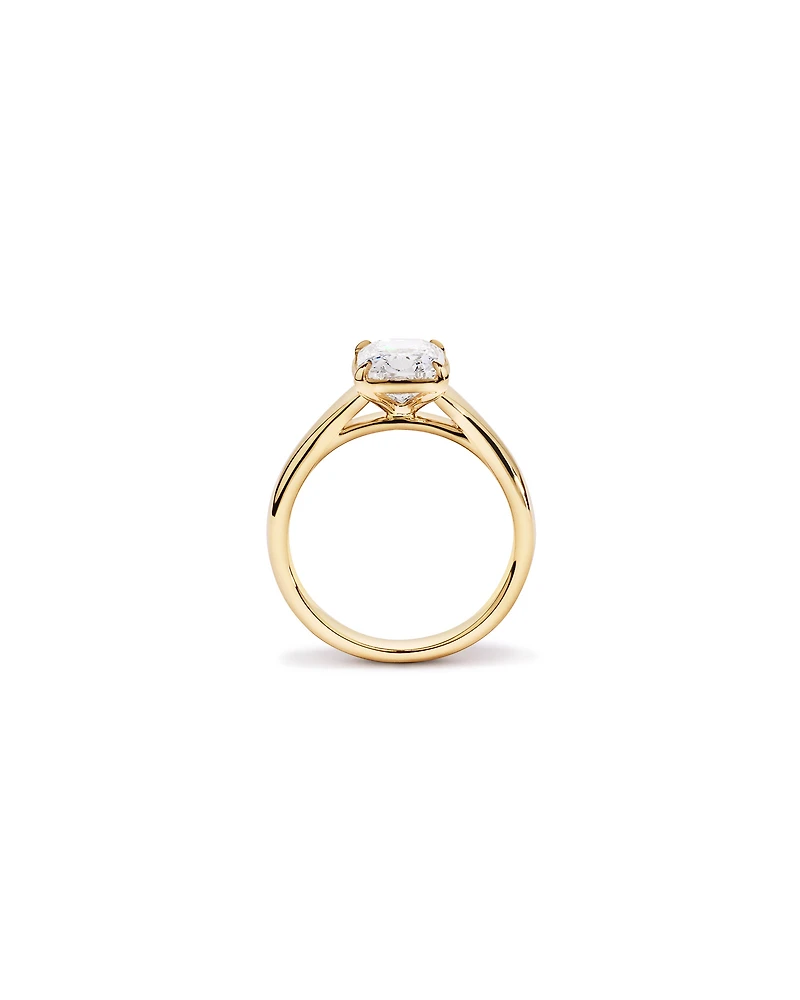 Bague de fiançailles en or jaune 14 carats, diamant solitaire allongé 2,00 cultivé laboratoire, serti bas, à quatre griffes