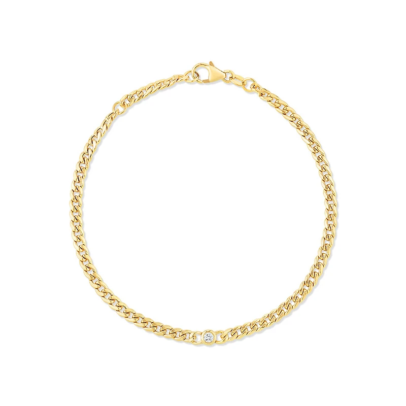 Diamond Accent Curb Chain Bracelet in 10kt Yellow Gold