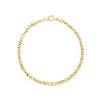 Diamond Accent Curb Chain Bracelet in 10kt Yellow Gold