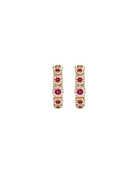 Bubble Huggie Earrings with Ruby and 0.52 Carat TW Diamonds in 14kt Yellow Gold