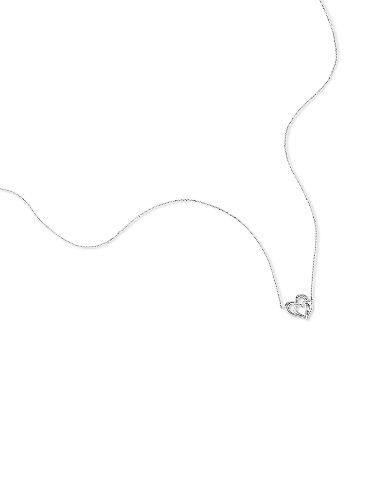 Double Open Heart Necklace in Sterling Silver