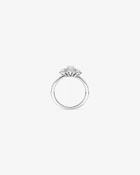 0.77 Carat TW Three Stone Oval Cut Halo Engagement Ring in 14kt White Gold