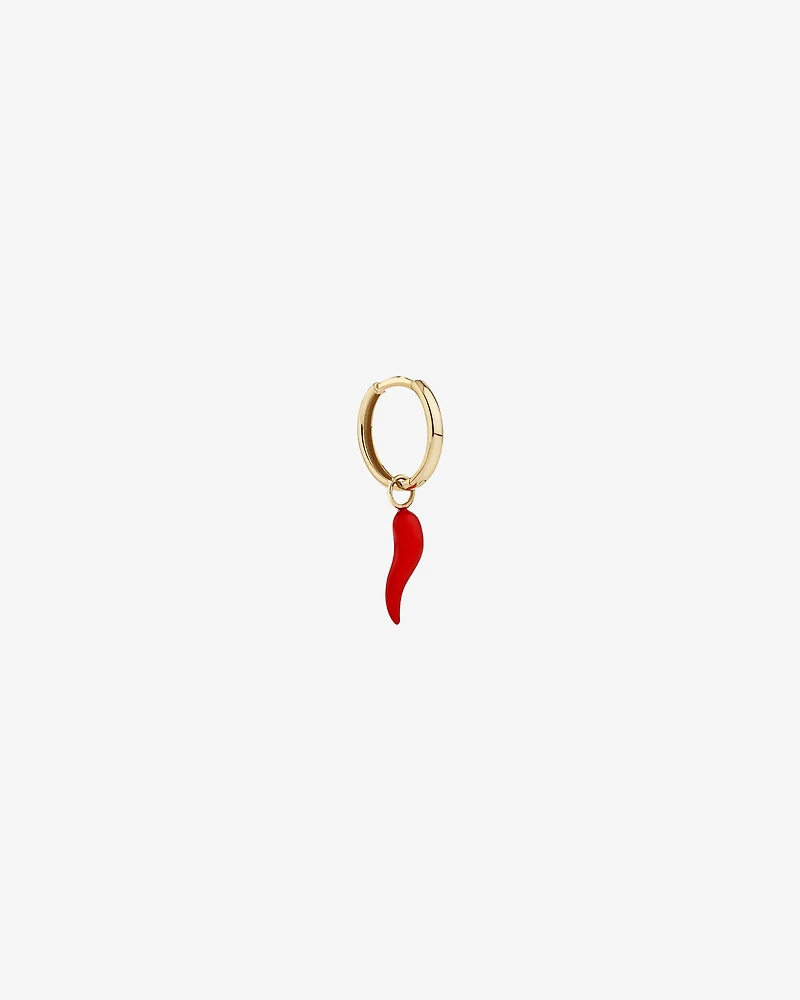 Red Cornicello Single Earring Charm in 10kt Yellow Gold
