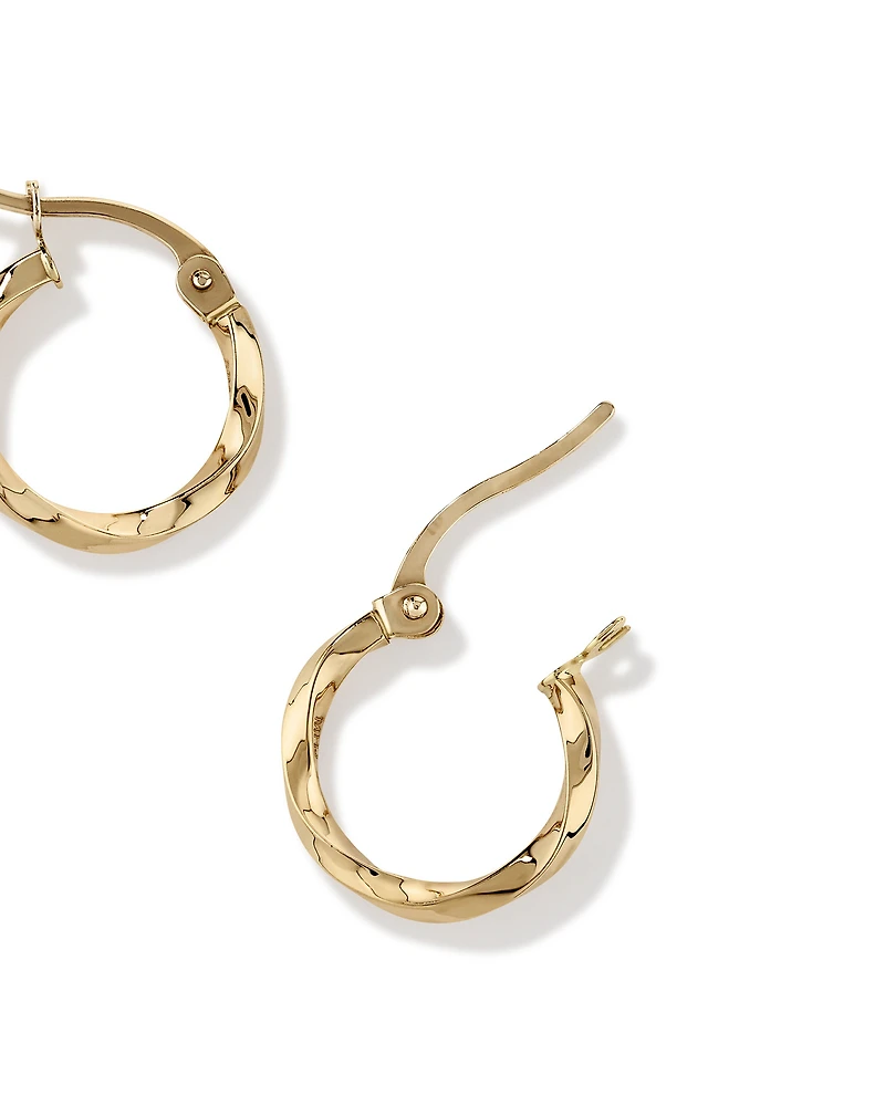 10mm Square Twist Hoop Earrings 10kt Yellow Gold