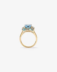 Anneau de topaze Halo bleu ciel, Londres, suisse et blanc en or jaune 10 kt