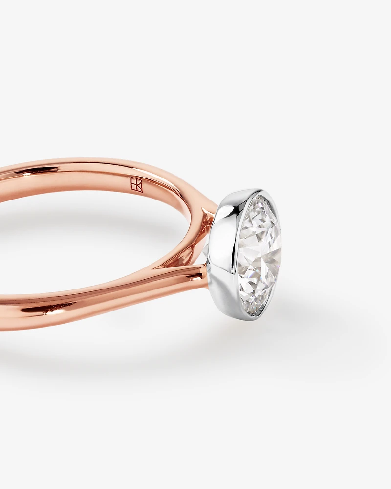 1.25 Carat TW Round Brilliant Laboratory-Grown Diamond Solitaire Bezel Set Engagement Ring in 14kt Rose Gold