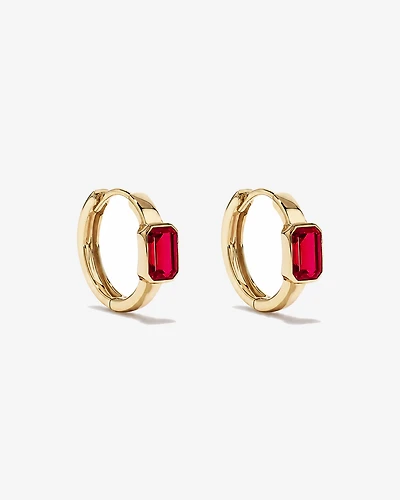 Created Ruby Bezel Huggie Earrings in 10kt Yellow Gold