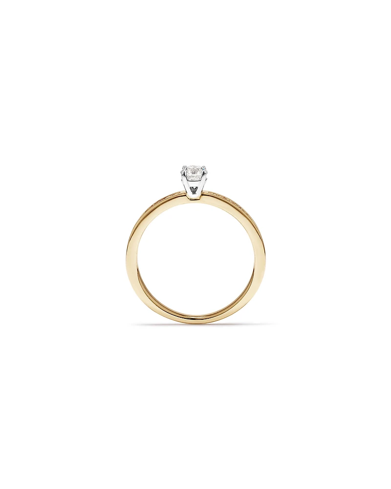 Bague avec diamant Signature 101 rond brillant de 0,45 carat TW en or jaune et blanc 14 carats