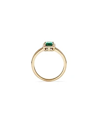 Emerald Cut Green Created Emerald Gemstone and Diamond Halo Ring in 10kt Yellow Gold