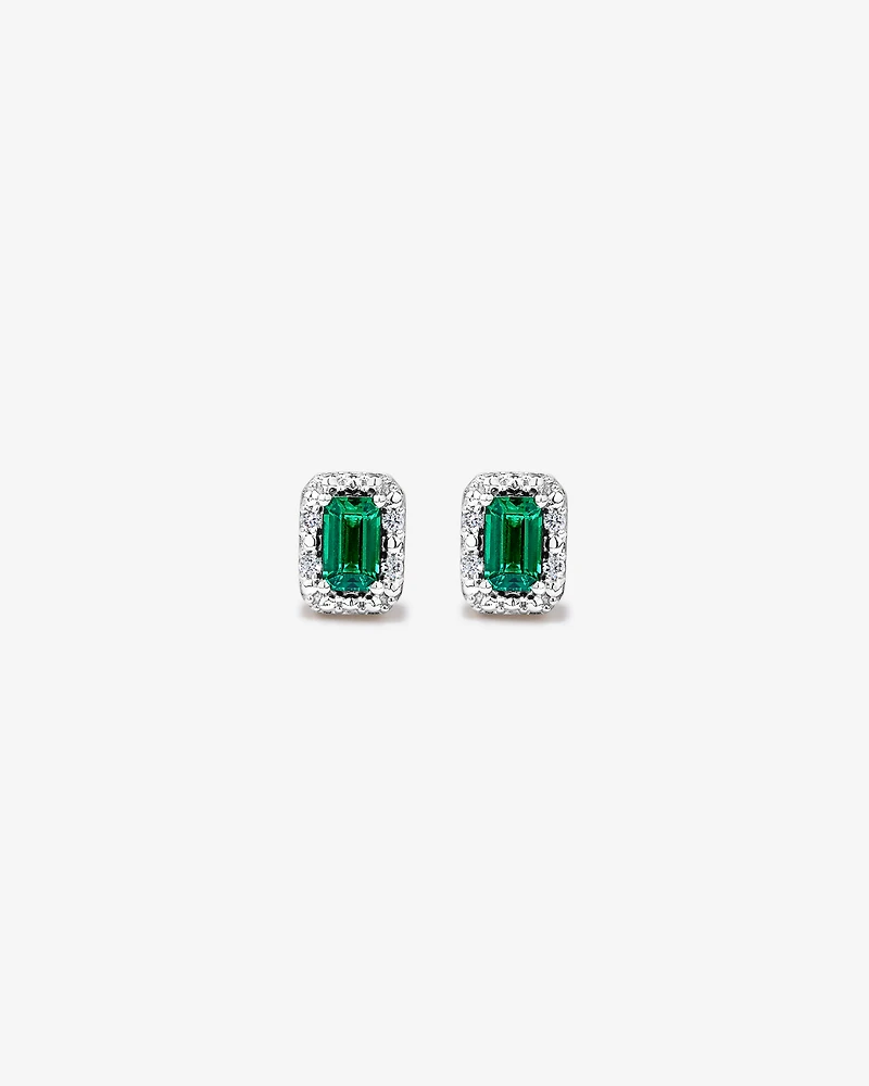 Created Emerald & 0.10 Carat TW Laboratory-Grown Diamond Halo Ring in 10kt White Gold