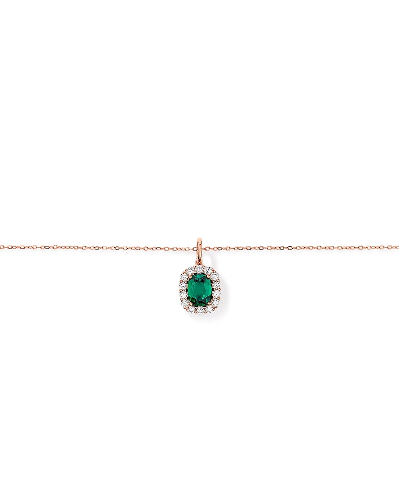 Created Emerald & .50 Carat TW Laboratory-Grown Diamond Halo Ring in 10kt Rose Gold