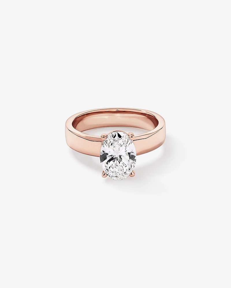Bague solitaire en or rose 14 carats sertie d'un diamant ovale de 2,00 cultivé laboratoire