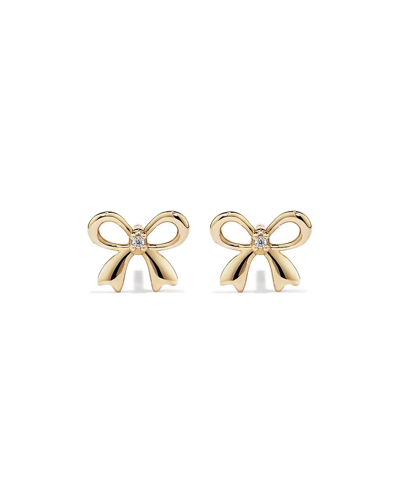 Cubic Zirconia Bow Stud Earrings in 10kt Yellow Gold