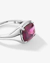 Elongated Cushion Cut Raspberry Rhodolite Garnet East-to-West Set Ring 10kt Gold