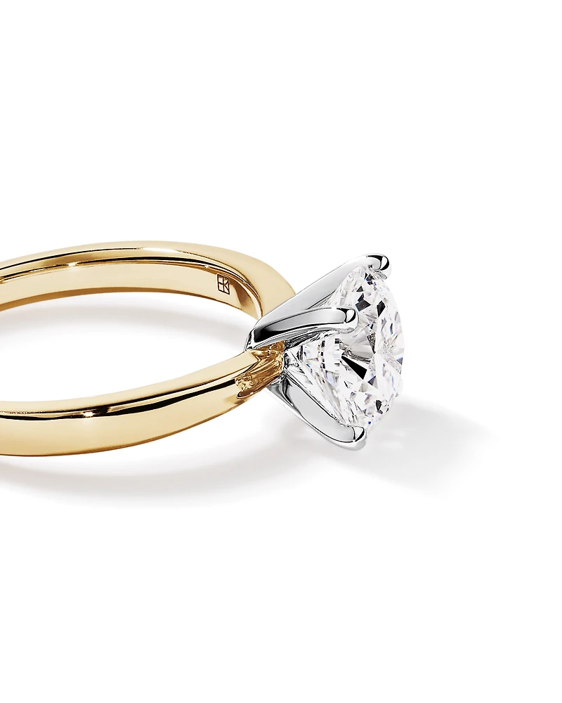 Bague de fiançailles solitaire en or jaune et blanc 14 carats, diamant rond brillant 2,00 cultivé laboratoire