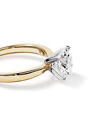 Bague de fiançailles solitaire en or jaune et blanc 14 carats, diamant rond brillant 2,00 cultivé laboratoire