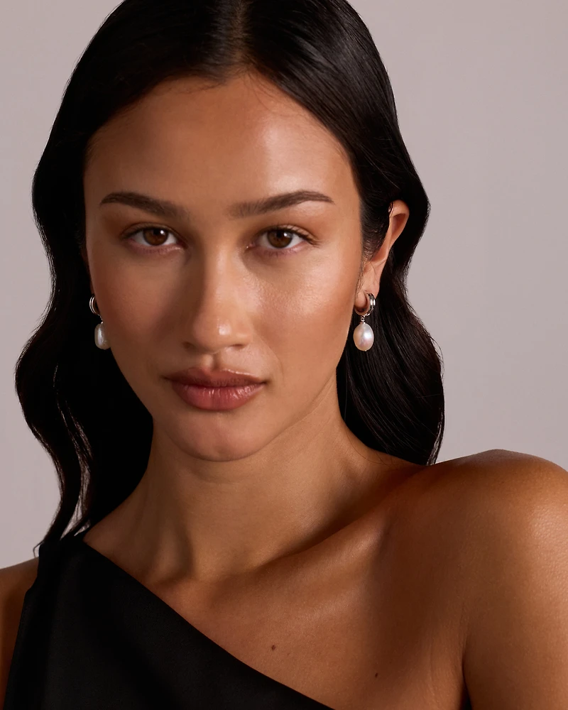 Two-Row Cultured Freshwater Baroque Pearl Drop Earrings in Sterling Silver