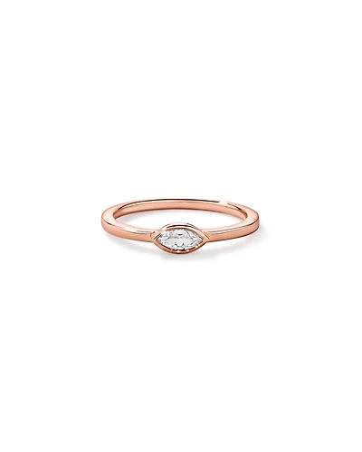 Marquise Cut White Created Sapphire East-to-West Set Bezel Ring 10kt Rose Gold