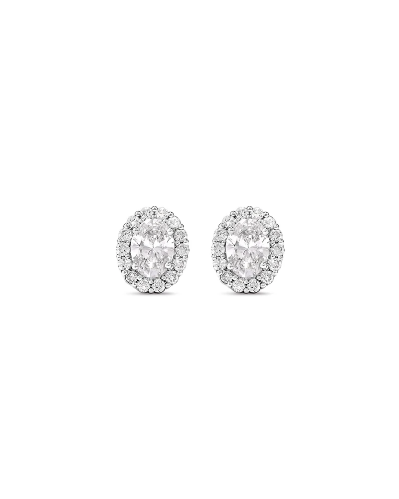 Boucles d’oreilles Halo ovales en diamant cultivées en laboratoire de 0,60 carat TW serties en or blanc 10 carats