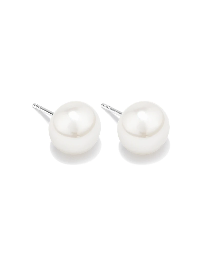 Stud Earrings with 9mm Button Cultured Freshwater Pearls in Sterling Silver