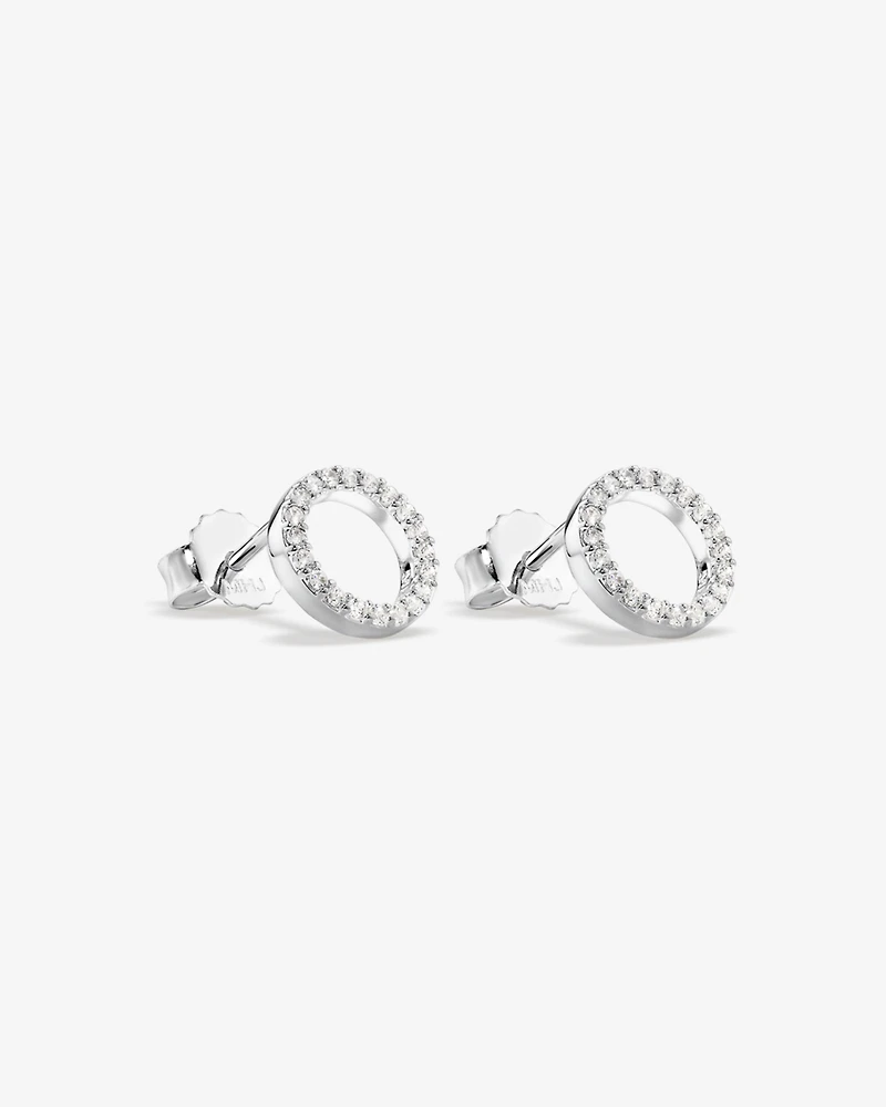 Circle Stud Earrings with Cubic Zirconia in Sterling Silver