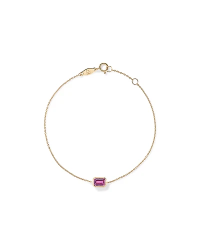 Emerald Cut Pink Created Sapphire Bezel Bracelet in 10kt Gold