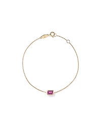 Emerald Cut Pink Created Sapphire Bezel Bracelet in 10kt Gold
