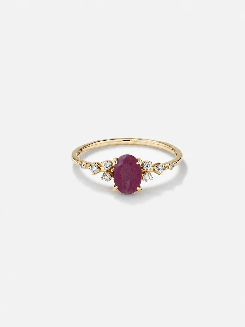 Bague Rubis avec diamants 0,12 ct PT en or jaune 10