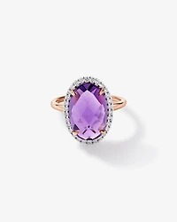 Oval Amethyst & 0.35 Carat TW Diamond Halo Ring 10kt Rose Gold with Rhodium