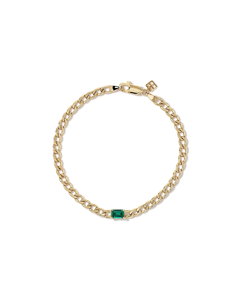 Created Emerald Curb Link Bracelet in 10kt Yellow Gold