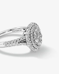 Bague halo de diamants ovales de 0,65 carat en or blanc 10 kt