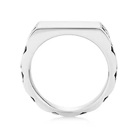 Men's Link Pattern Textured Signet Ring Sterling Silver
