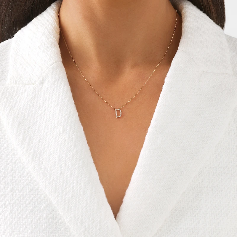 "D" Initial Necklace with 0.10 Carat TW of Diamonds in 10kt Yellow Gold