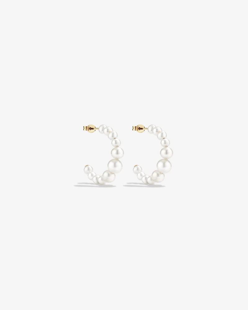 Huggie Earrings with Cultured Freshwater Pearls in 10kt Yellow Gold