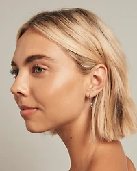 Fine Double Circle Diamond Drop Huggie Earrings in Sterling Silver