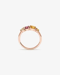 Anneau multi-gemmes en améthyste verte, tourmaline rose, citrine orange et quartz citron or rose 10 carats