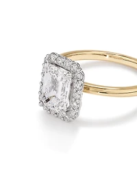 Bague De Fiançailles Halo En Diamant De Laboratoire Taille Émeraude De 2,34 Carats Poids Total En Or Jaune Et Blanc 14 Carats