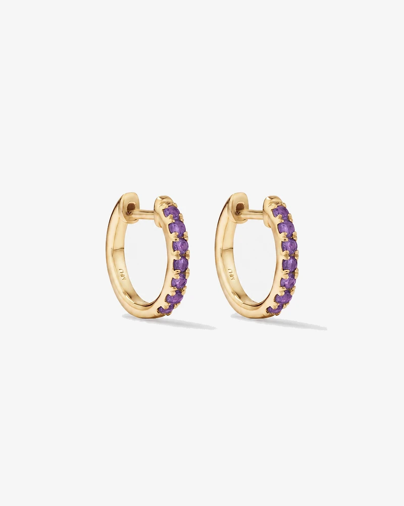 Amethyst Huggie Hoop Earrings in 10kt Yellow Gold