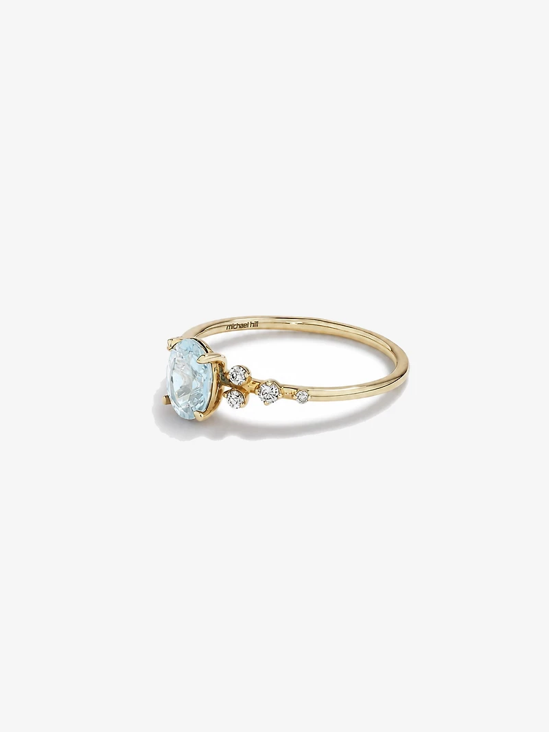 Aquamarine and 0.12 Carat TW Diamond Ring 10kt Yellow Gold