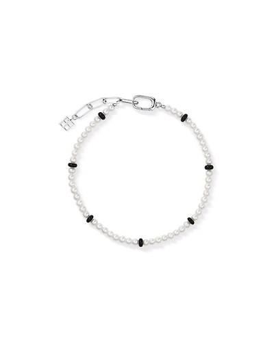 Cultured Freshwater Pearl & Onyx Bracelet in Sterling Silver