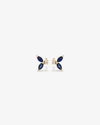 Round Diamond and Marquise Blue Sapphire Gemstone Stud Earrings in 10kt Yellow Gold