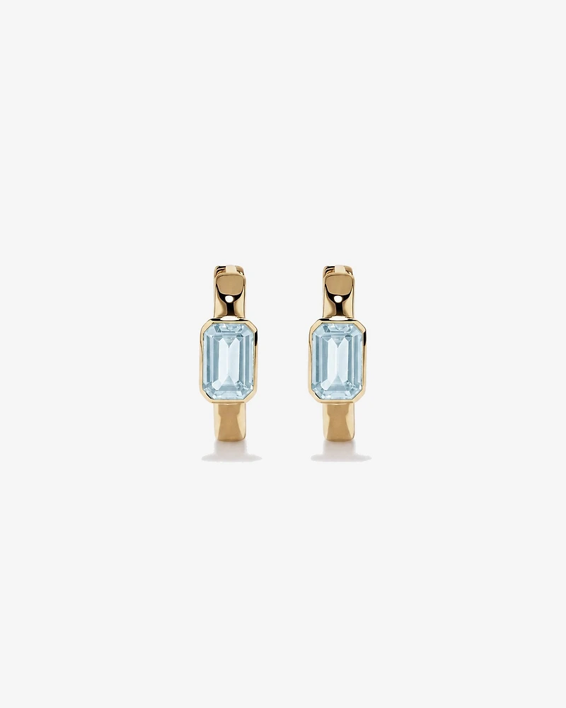 Boucles d'oreilles anneaux Aigue-marine serties clos en or jaune 10 ct