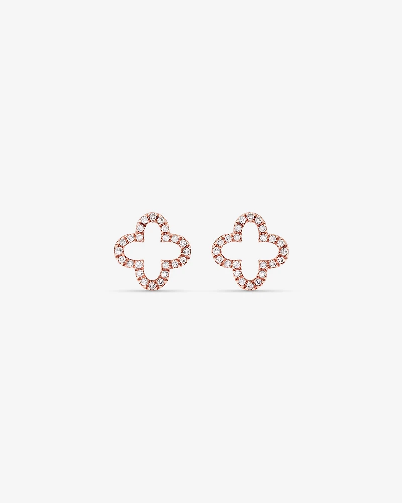 4 Leaf Clover Stud Earrings With Diamonds In 10kt Rose Gold