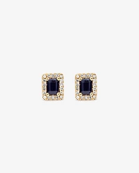 Emerald Cut Blue Sapphire Gemstone and 0.10 Carat TW Diamond Halo Stud Earrings in 10kt Yellow Gold