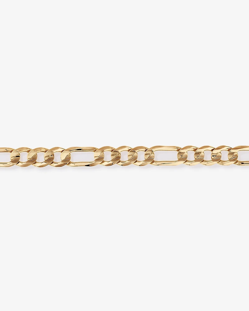 Bracelet Figaro solide en or jaune 10 carats, 23 cm (22 po), largeur de 15 mm