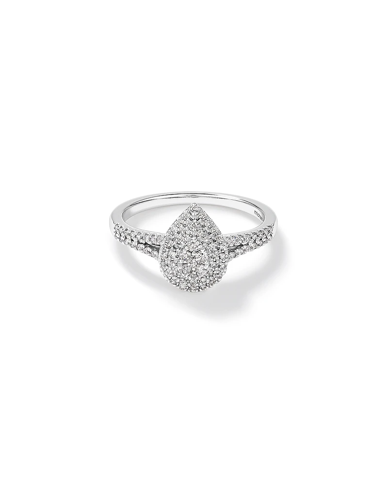 0.30 Carat TW Pear Shaped Cluster Halo Diamond Ring in 10kt White Gold