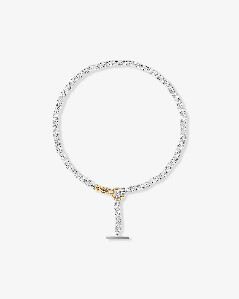 Collier chaîne gourmette à fermoir deux tons en argent sterling et or jaune 10 kt
