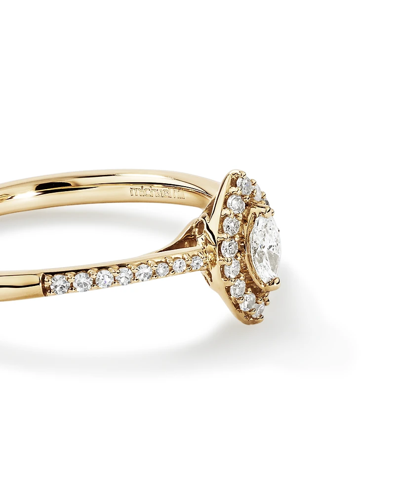 Bague de fiançailles halo taille marquise avec 0,20 TW de diamants en or jaune 10 carats